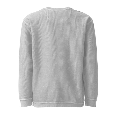 Unprinted back of the silver Buddha Is My Homeboy oversized cord sweatshirt, showing its textured cotton fabric.