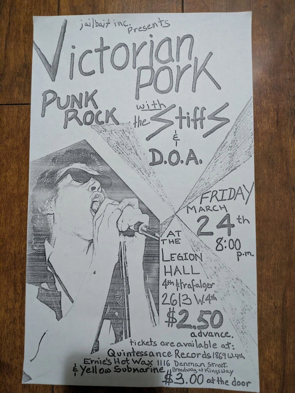 D.O.A. ORIGINAL 1978 Concert Flyer Legion Hall Vancouver Pre-fame Canadian Punk