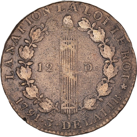 1791–An 3 12 Deniers France Silver Coin