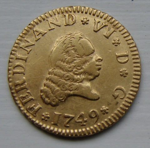 *1749 SPAIN 1/2 ESCUDO GOLD COIN KING FERDINAND VI