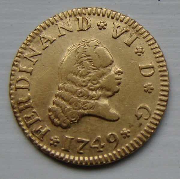 *1749 SPAIN 1/2 ESCUDO GOLD COIN KING FERDINAND VI