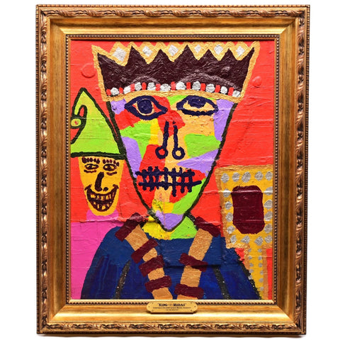 JEAN MICHEL BASQUIAT & ERO Original Vintage Signed 1986 King Midas Oil Painting