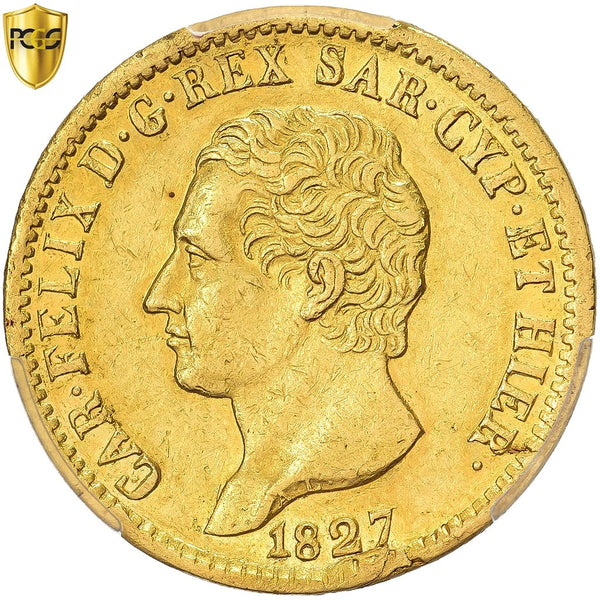 1827 20 Lire Kingdom of Sardinia Coin Carlo Felice Gold Genoa PCGS A