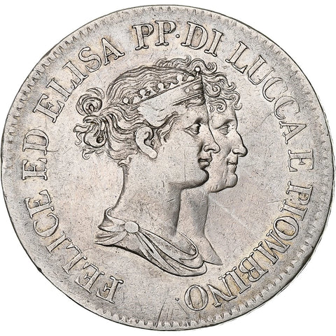 1808/7 5 Franchi Italian States Coin Felix and Elisa Silver Firenze