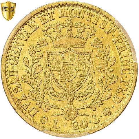 1827 20 Lire Kingdom of Sardinia Coin Carlo Felice Gold Genoa PCGS A