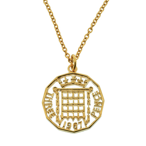 Threepenny (1953-1967) - Port Cullis Design - Cut Out Coin Necklace