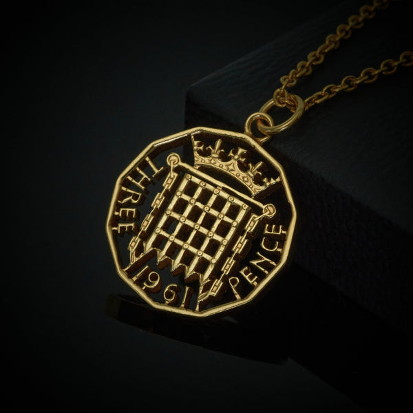 Threepenny (1953-1967) - Port Cullis Design - Cut Out Coin Necklace
