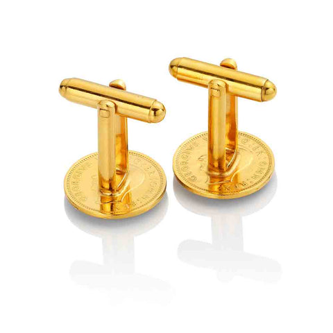 George VI Threepenny (1937-1941) - Tudor Rose Design - Enamelled Coin Cufflinks