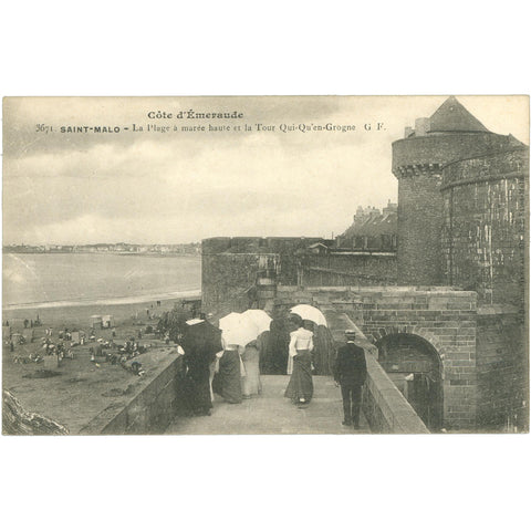 Saint - Malo, France – La Plage à Marée Haute et la Tour Qui - Qu’en - Grogne – Postcard