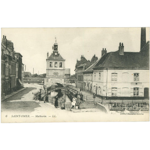 Saint - Omer, France – Mathurin Historic View of the Canal and Clock Tower Postcard