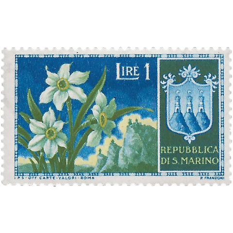 San Marino Stamp 1953 1 Sammarinese Lira Narcissus Flowers