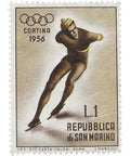 San Marino Stamp 1955 1 Sammarinese Lira Speed skating Winter Olympic Games 1956 - Cortina d'Ampezzo