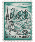 San Marino Stamp 1962 2 Sammarinese Lira Langkofel, St. Jacob Church near St. Ulrich
