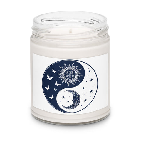 Celestial Balance sun-and-moon yin-yang emblem on a 9 oz glass-jar soy candle – Apple Harvest – front mockup 3 – ZIPZAPPA