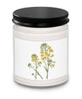 Glass jar soy candle with original delicate yellow wildflowers and green stems on its front label – ZIPZAPPA