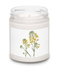 Glass jar soy candle with original delicate yellow wildflowers and green stems on its front label – ZIPZAPPA