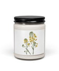 Glass jar soy candle with original delicate yellow wildflowers and green stems on its front label – ZIPZAPPA