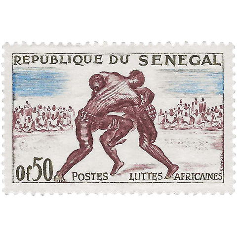 Senegal Stamp 1961 0.5 West African CFA franc Wrestling Sport