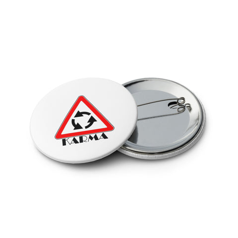 Karma and Contrasts set of five different 2.25 inch pin buttons: KARMA sign, Aš Tu puzzle, forest phrase, sun and moon, ZIPZAPPA – view 3