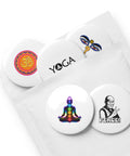 Quiet Mind set of five different 2.25-inch pin buttons with chakra meditation, Peace monk, YOGA, wisdom eyes and Om mandala – view 4