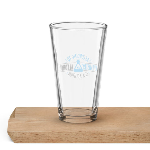 Alcohol Is a Solution 16 oz clear shaker pint glass with blue and black chemistry illustration – view 6