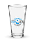 Alcohol Is a Solution chemistry shaker pint glass, 16 oz, with original blue-and-black science graphic – product view 1