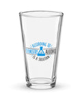 Alcohol Is a Solution 16 oz clear shaker pint glass with blue and black chemistry illustration – view 1
