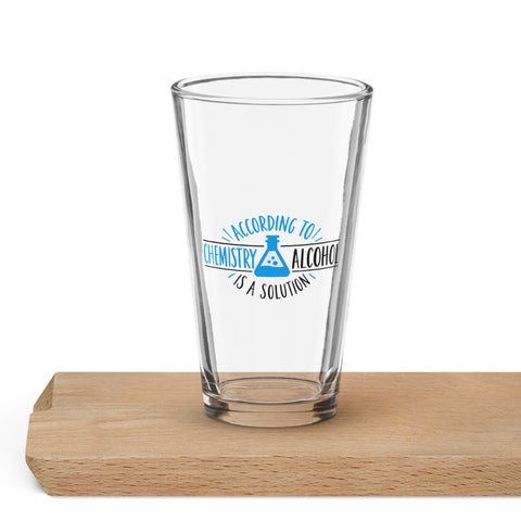 Alcohol Is a Solution 16 oz clear shaker pint glass with blue and black chemistry illustration – view 5