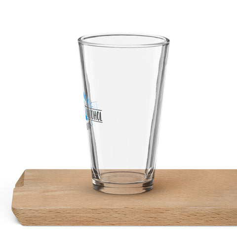 Alcohol Is a Solution 16 oz clear shaker pint glass with blue and black chemistry illustration – view 7
