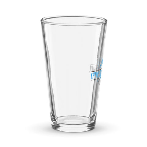 Alcohol Is a Solution chemistry shaker pint glass, 16 oz, with original blue-and-black science graphic – product view 3