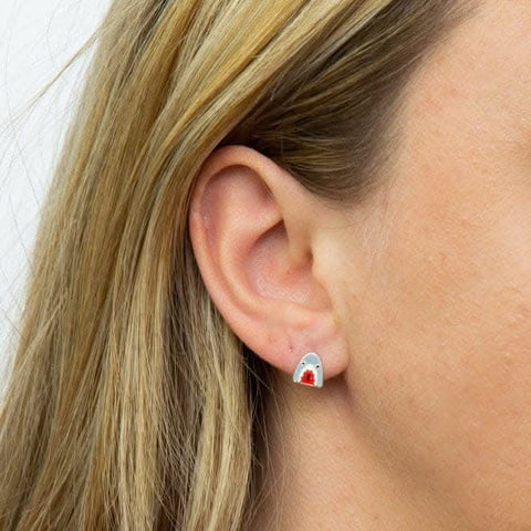 Haifisch-Ohrstecker aus Emaille und Kristall A2079R