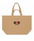 Latte recycled cotton shopping bag with black GOD Find Him lettering and a red location pin on the front – ZIPZAPPA
