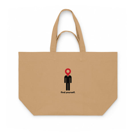 Latte recycled cotton shopping bag with the original black Find Yourself human icon and red location pin on the front – ZIPZAPPA