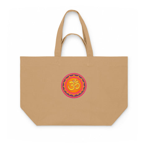 Latte recycled cotton shopping bag with the original colourful Vibrant Om Mandala centred high on the front – ZIPZAPPA