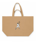 Latte recycled cotton shopping bag with an original black ink-cutout warrior carrying a cross on the front – ZIPZAPPA