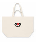 Natural Raw recycled cotton shopping bag with black GOD Find Him lettering and a red location pin on the front – ZIPZAPPA