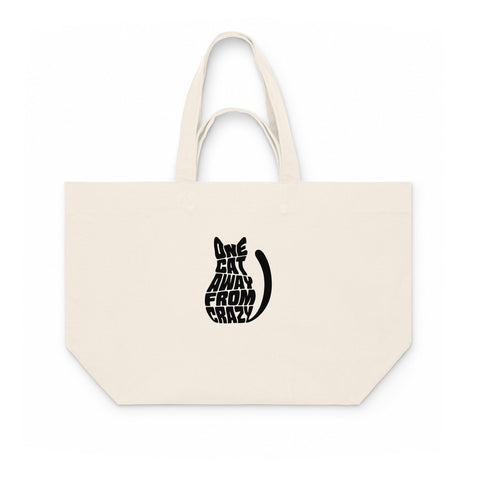 Natural Raw recycled cotton shopping bag with black One Cat Away from Crazy lettering shaped into a cat on the front – ZIPZAPPA