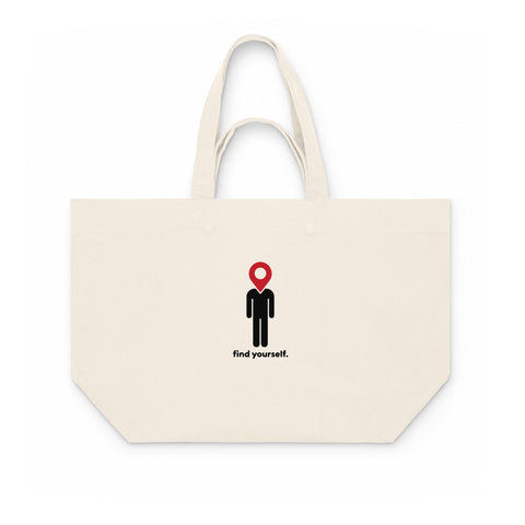 Natural Raw recycled cotton shopping bag with the original black Find Yourself human icon and red location pin on the front – ZIPZAPPA