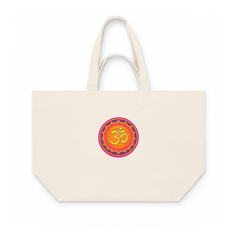 Natural Raw recycled cotton shopping bag with the original colourful Vibrant Om Mandala centred high on the front – ZIPZAPPA