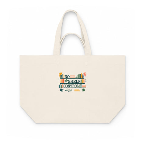 Natural Raw recycled cotton shopping bag with original colourful books and No Shelf Control lettering on the front – ZIPZAPPA