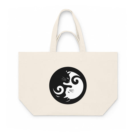 Cats in Balance recycled cotton shopping bag in Natural Raw with full black-and-white yin-yang cat illustration on front
