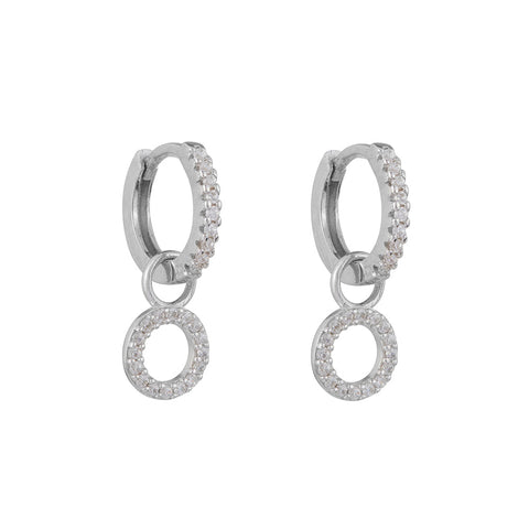 Circle Drop Hoop Huggies: Silver