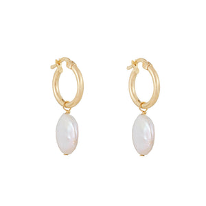 Round Pearl Drop Hoops: Gold