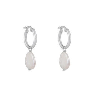 Round Pearl Drop Hoops: Silver