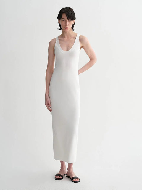 Silk blended/U - neck two - way wear smooth and silky skin - friendly elegant slim tencel dress for women