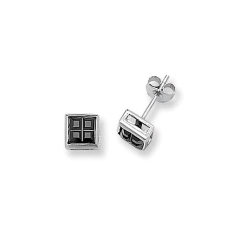 Acotis Silber Ohrstecker Quadratisch Schwarzer Zirkonia G5295BK