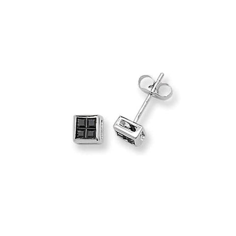 Acotis Silber Ohrstecker Quadratische schwarze Zirkonia G5316BK