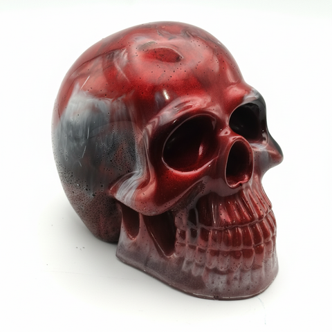 Crimson Smoke Resin Skull — Handmade Gothic Art