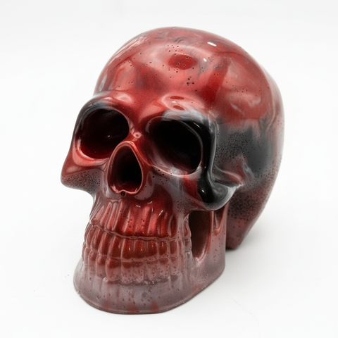 Crimson Smoke Resin Skull — Handmade Gothic Art
