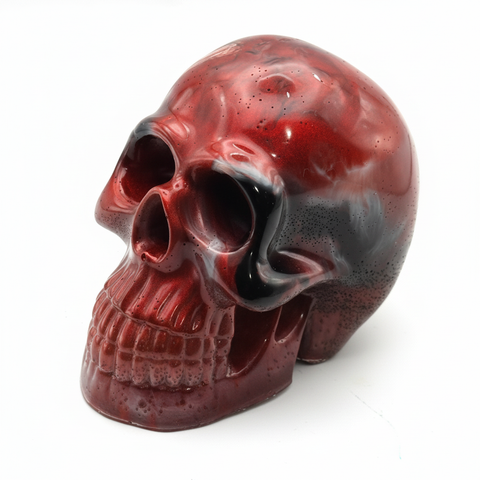 Crimson Smoke Resin Skull — Handmade Gothic Art